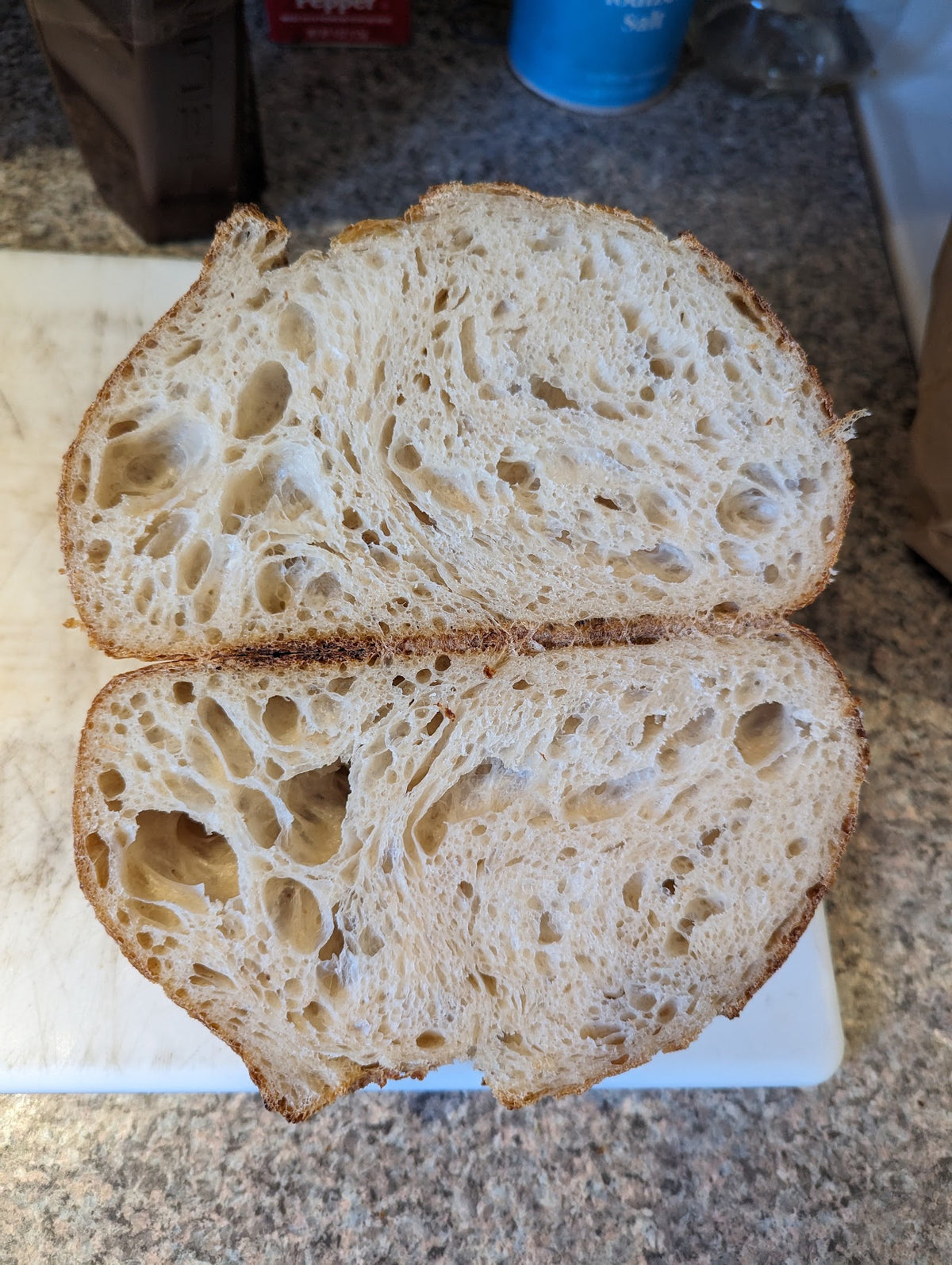 Sourdough boule halved