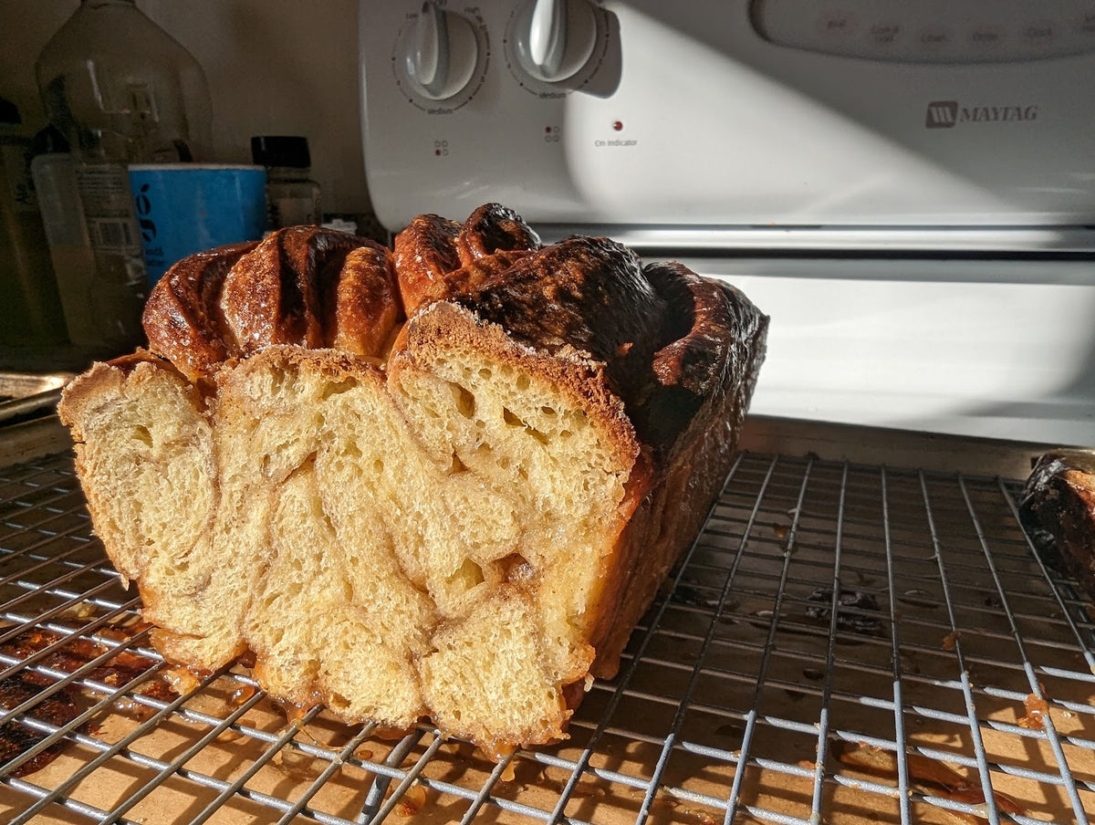 Sliced sourdough babka with swirl interior
